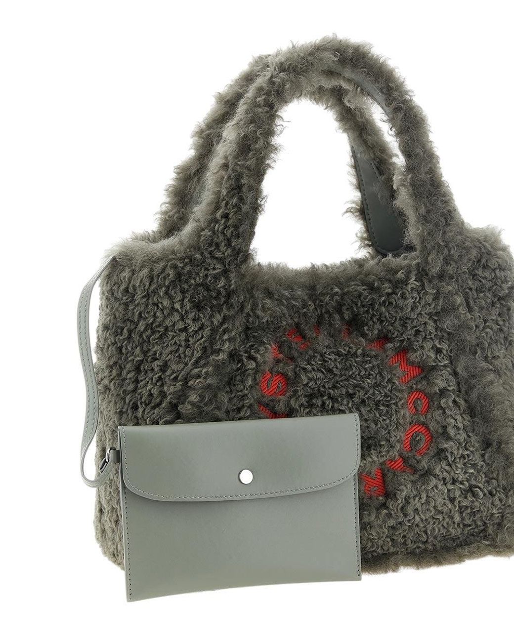 Stella McCartney Gray Shearling Logo Large Tote