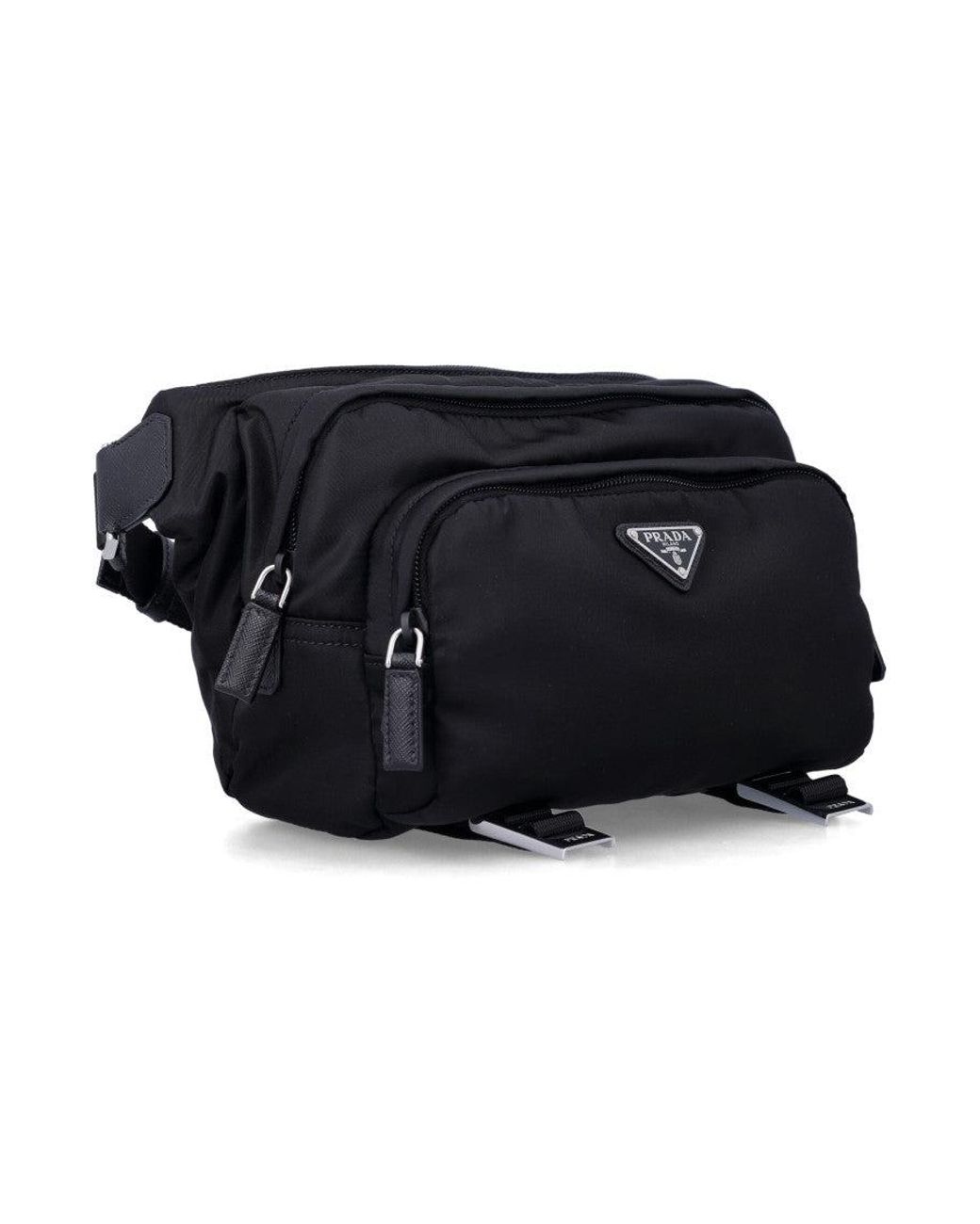 Prada Black Nylon Belt Bag With Logo Patch for men