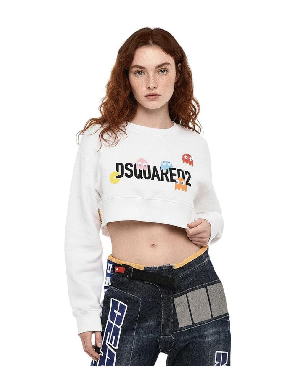 DSquared² White Graphic Crew Neck Sweatshirt