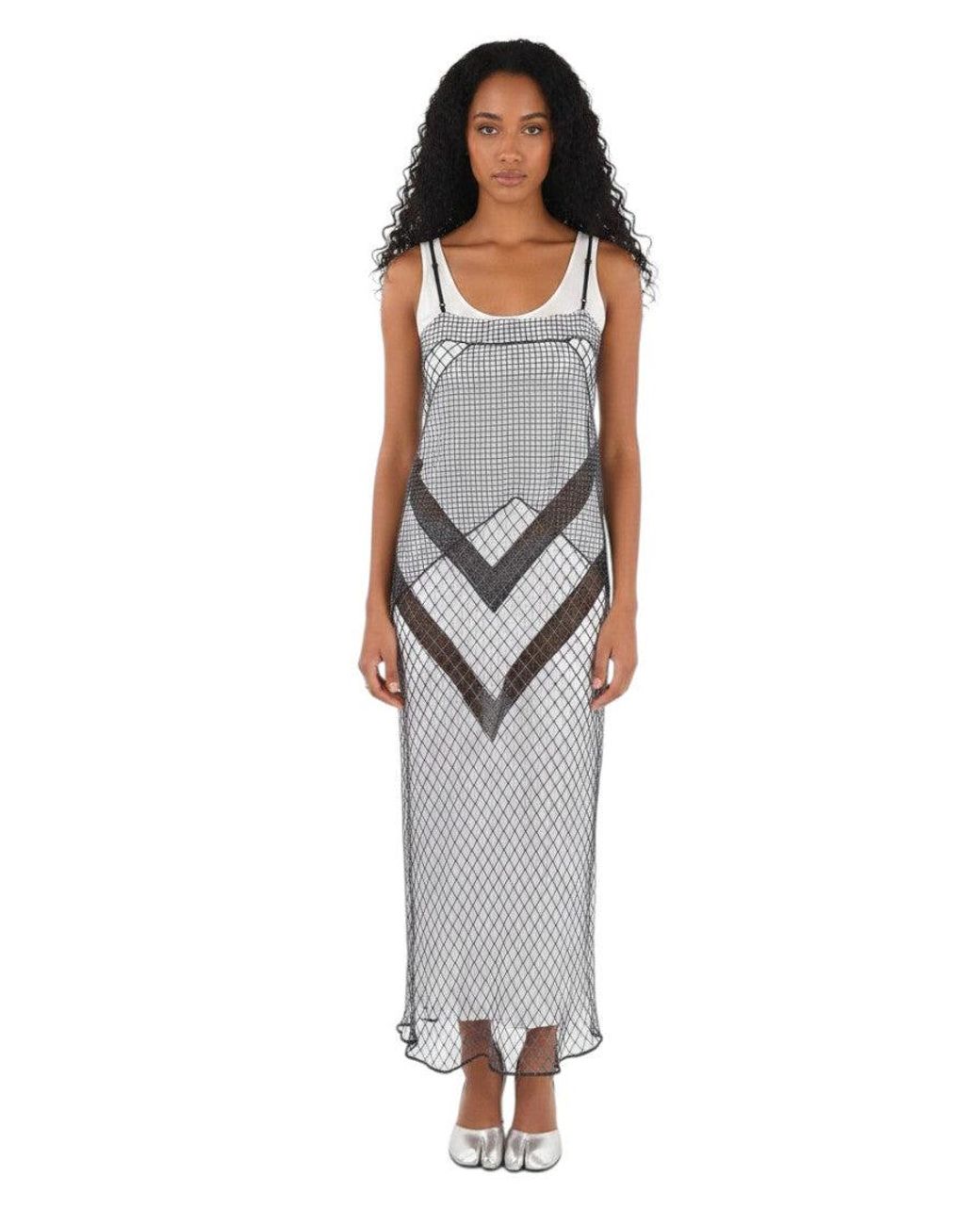Maison Margiela Gray Geometric Scoop Neck Maxi Dress