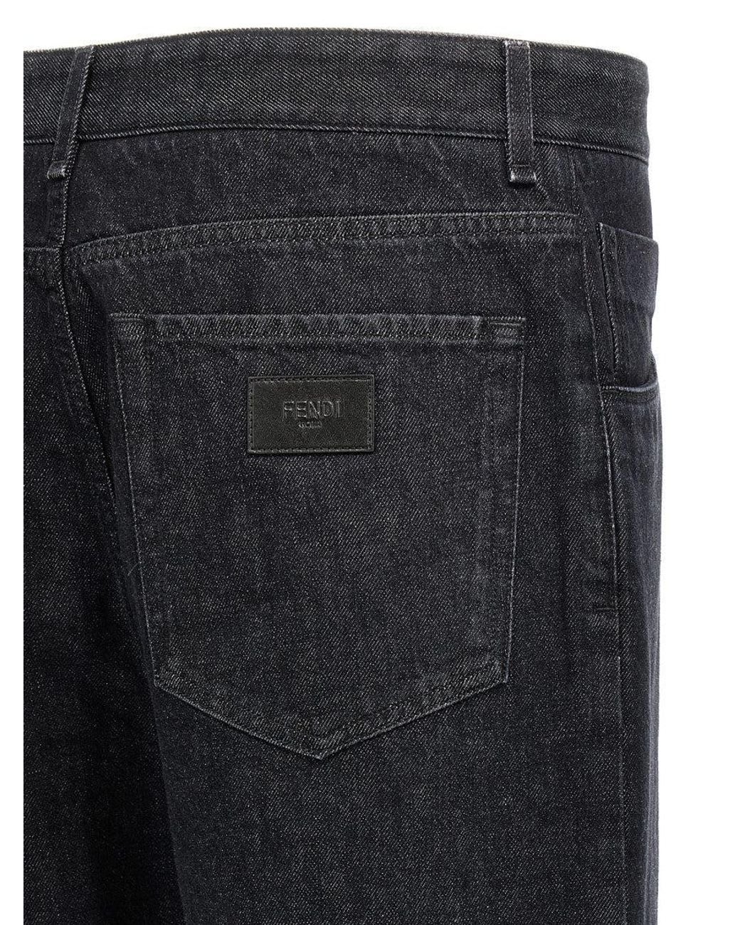 Fendi Blue Logo Straight Jeans for men