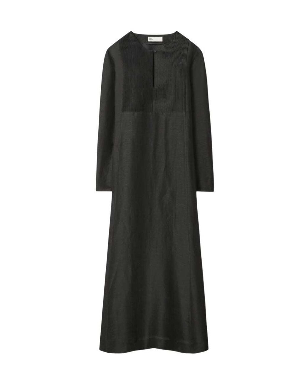 Tory Burch Black Round Neck Pleated Insert Maxi Dress