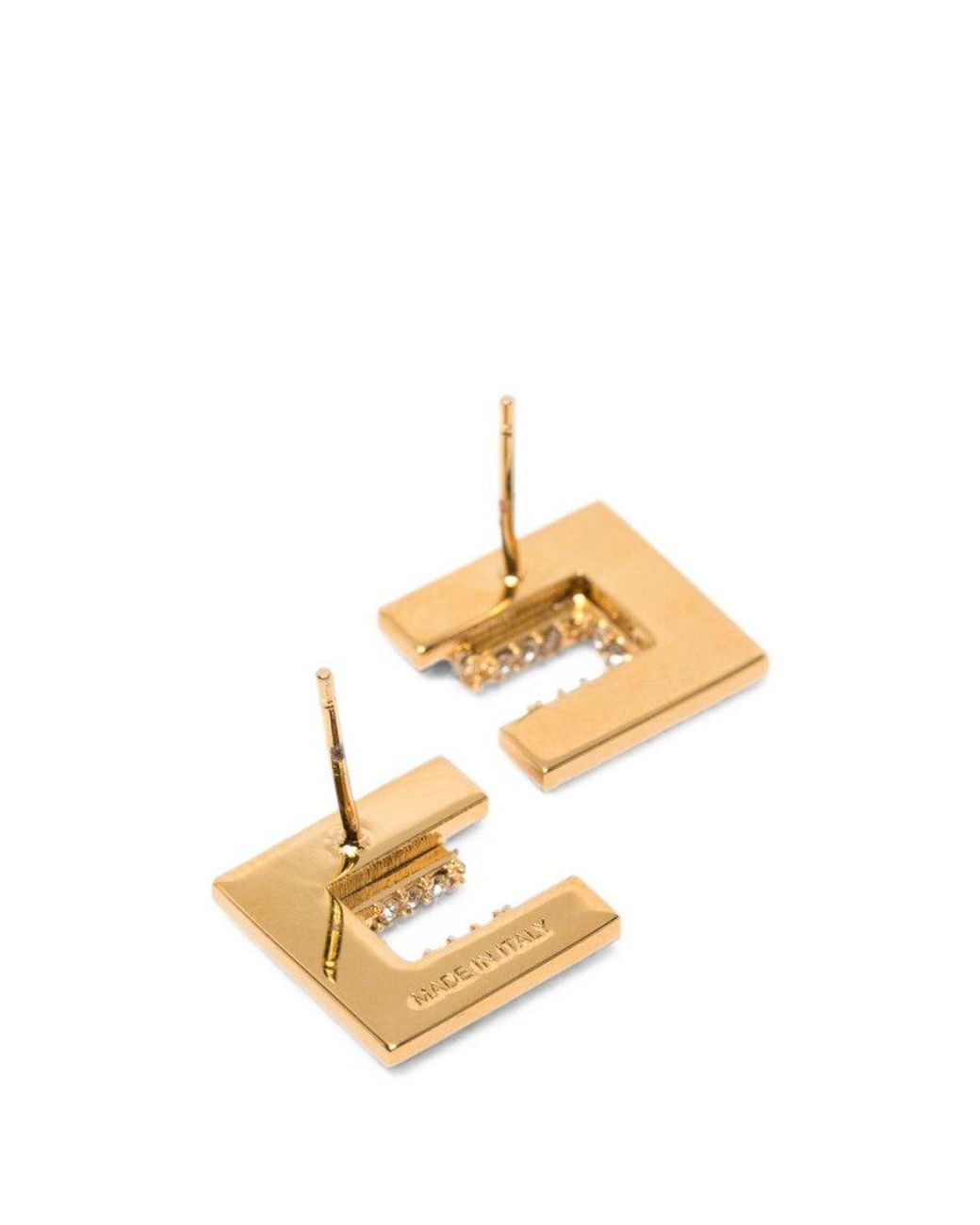 Elisabetta Franchi Natural Golden Logo Stud Earrings