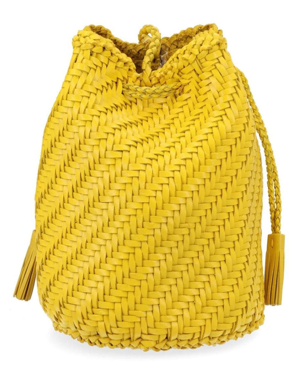 Dragon Diffusion Yellow Pompom Mini Bucket Bag