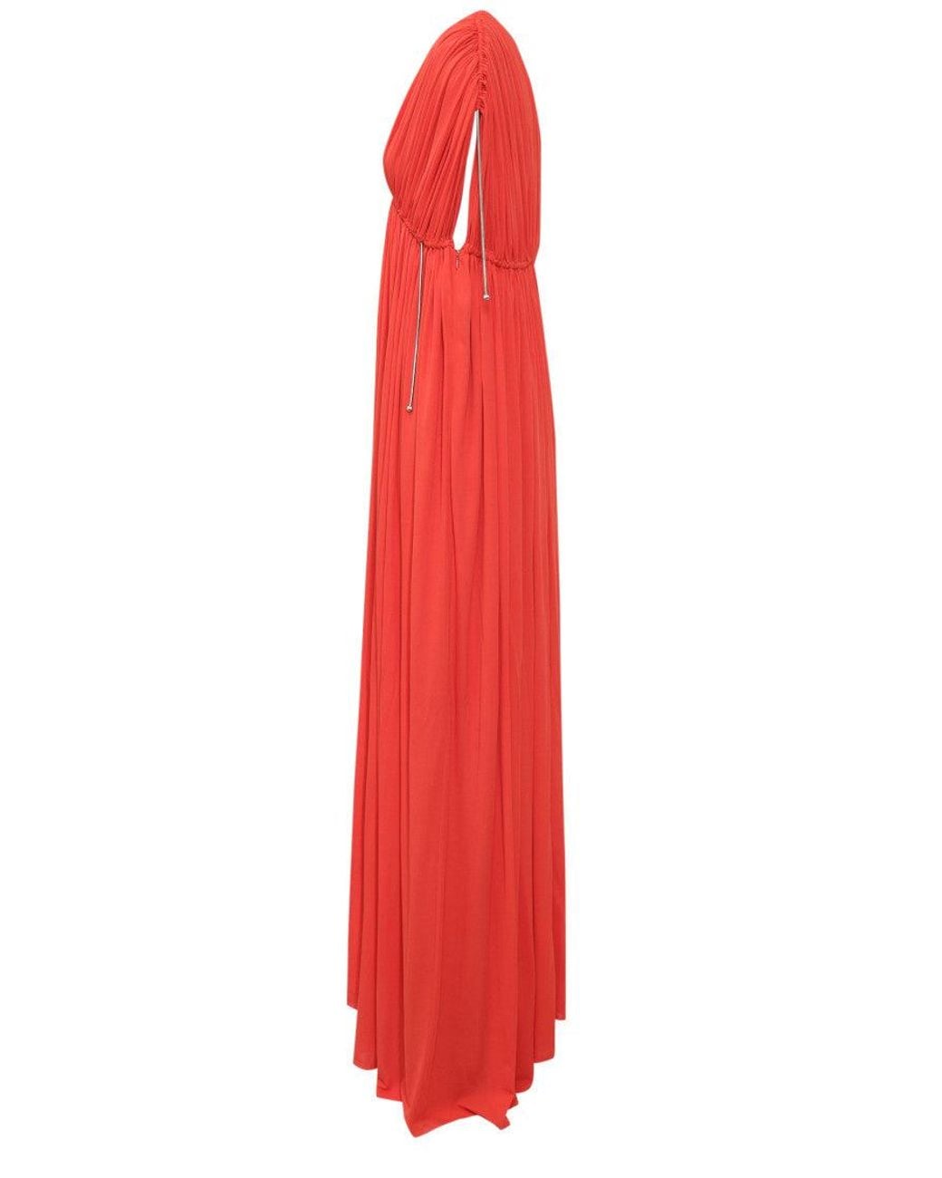 Lanvin Red Pleated V Neck Maxi Dress