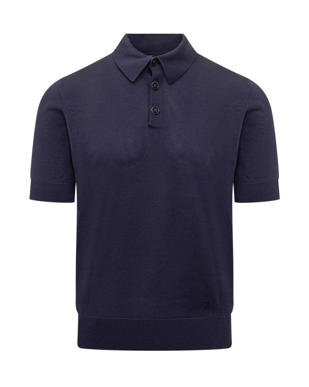 Dolce & Gabbana Blue Solid Shirt Collar Polo for men