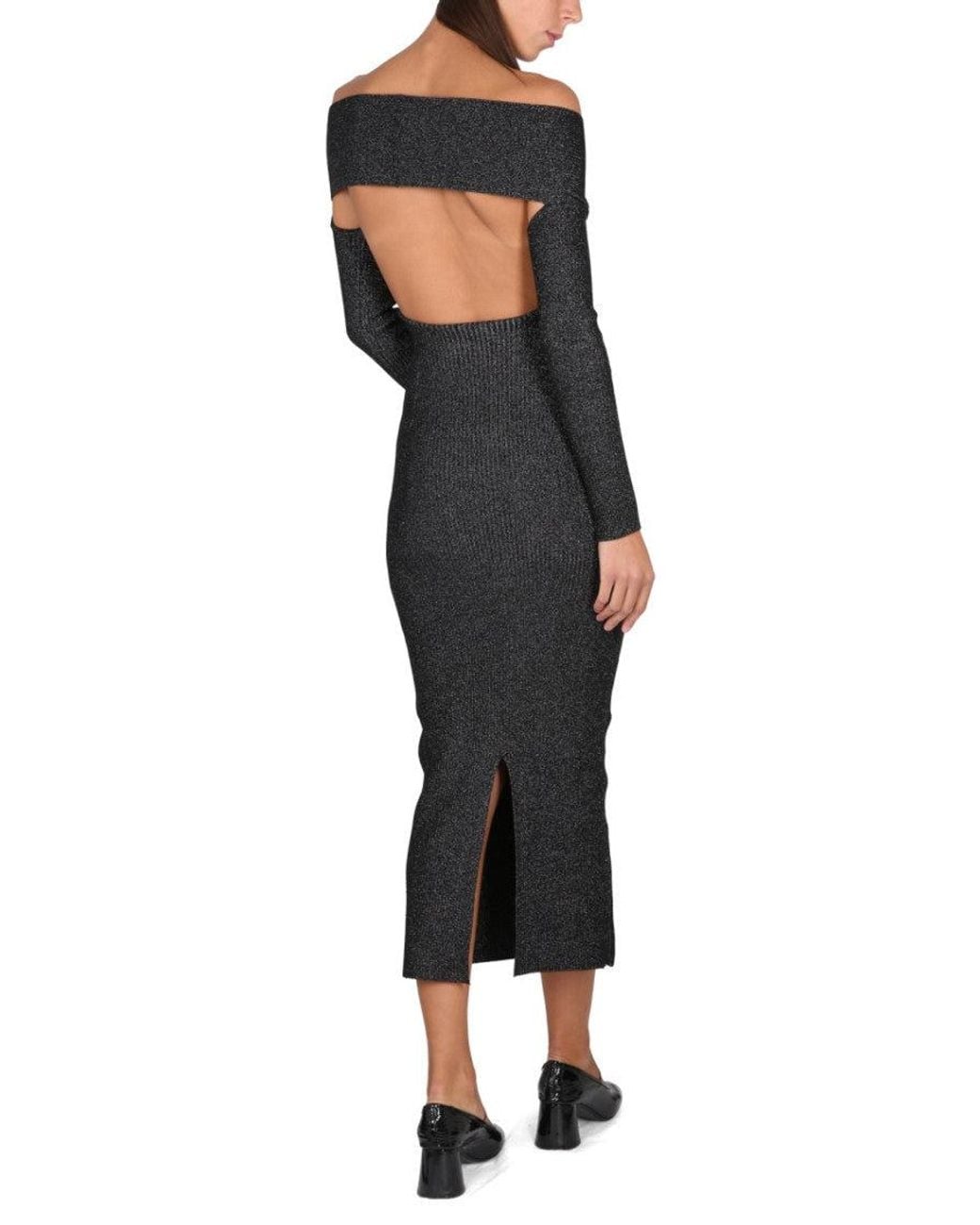 Khaite Black Textured Off Shoulder Midi Dress