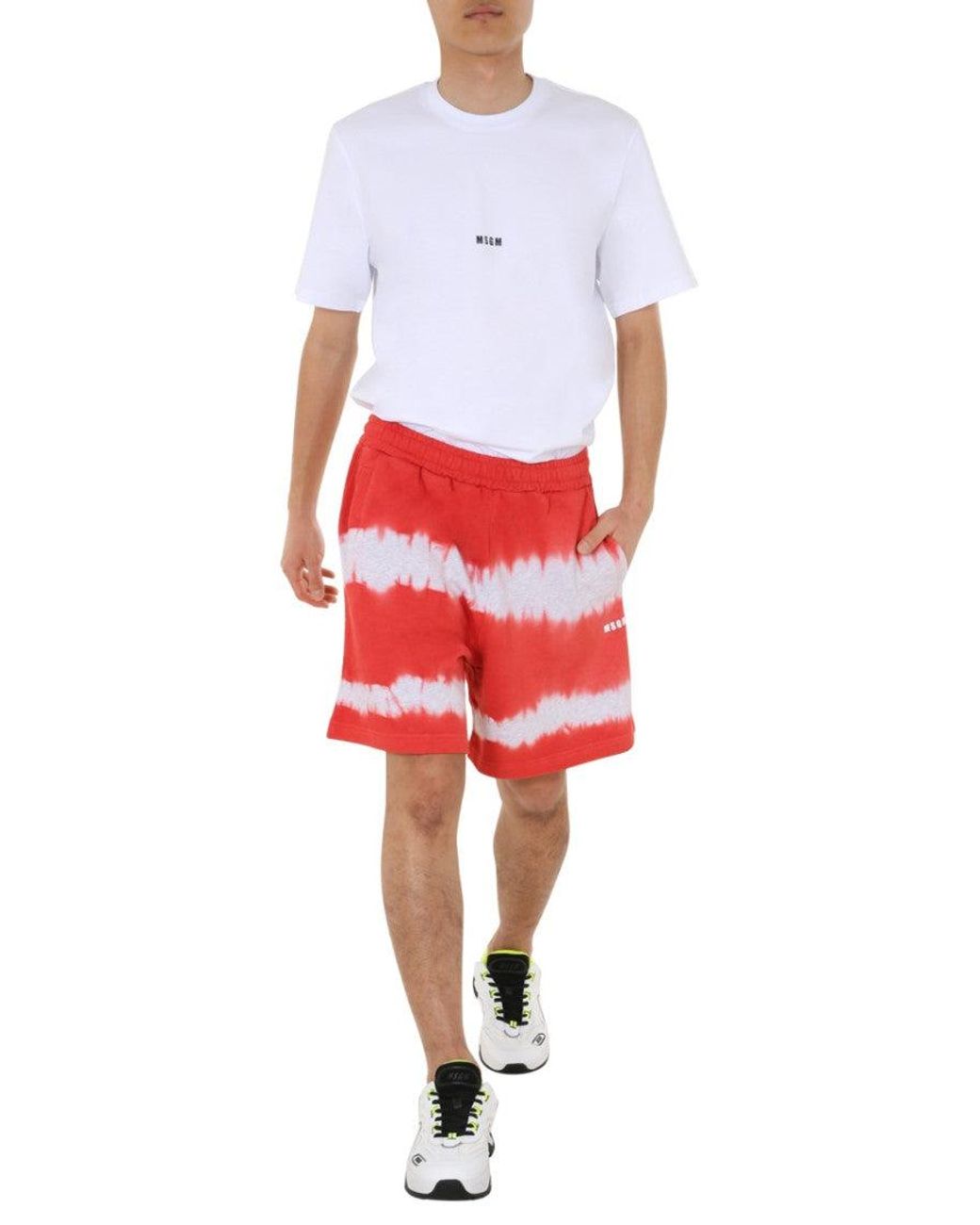 MSGM Red Relaxed Fit Tie-Dye Bermuda Shorts for men