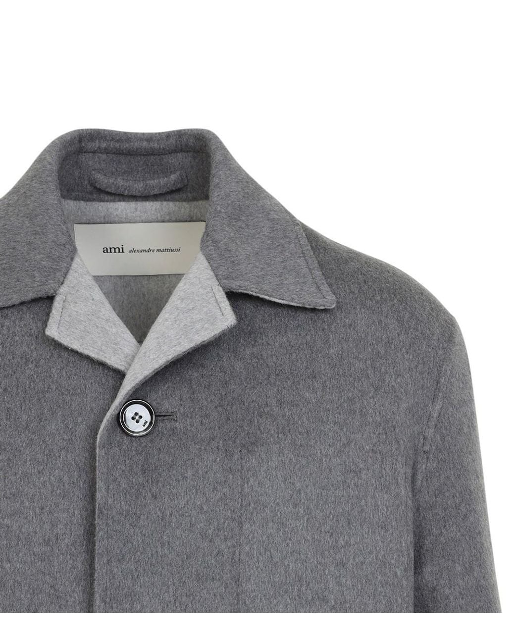 AMI Gray Relaxed Wool Coat for men