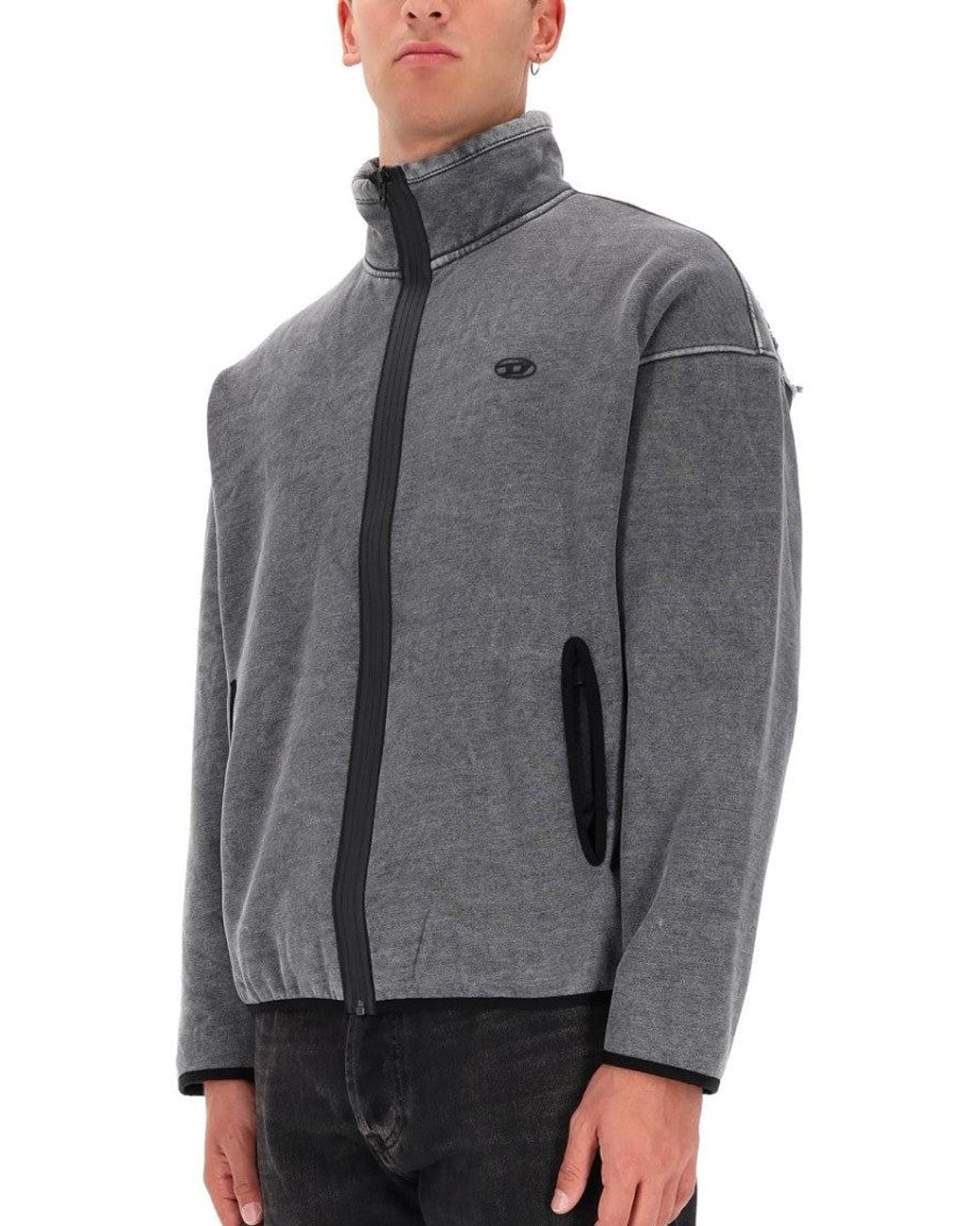 DIESEL Gray Logo Mock Collar Sweatshirt for men
