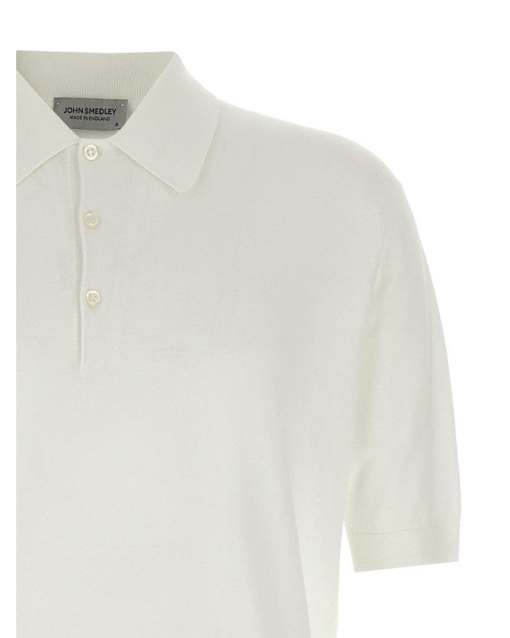 John Smedley White Cotton Polo for men