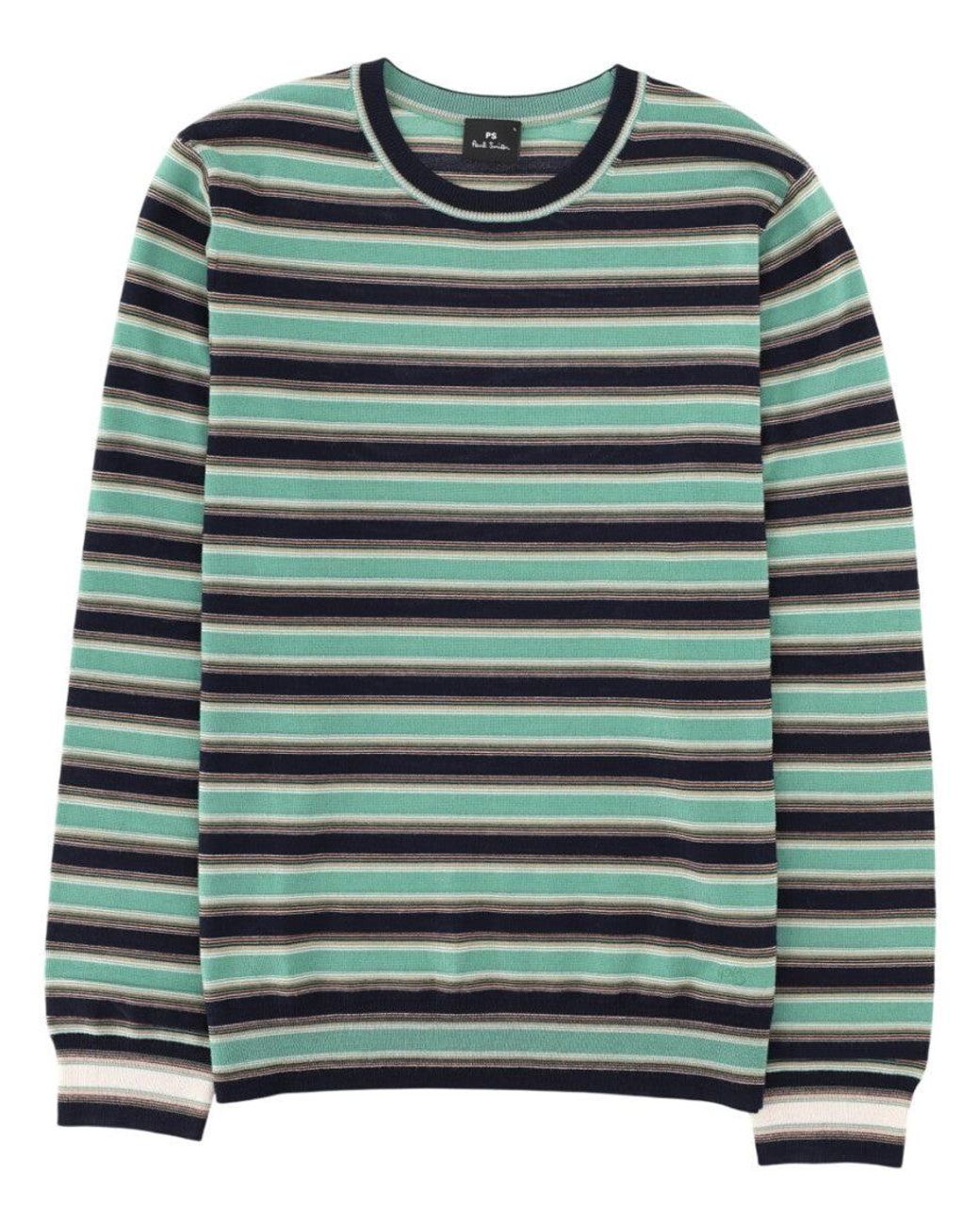 Paul Smith Green Fine Knit Striped Sweater for men