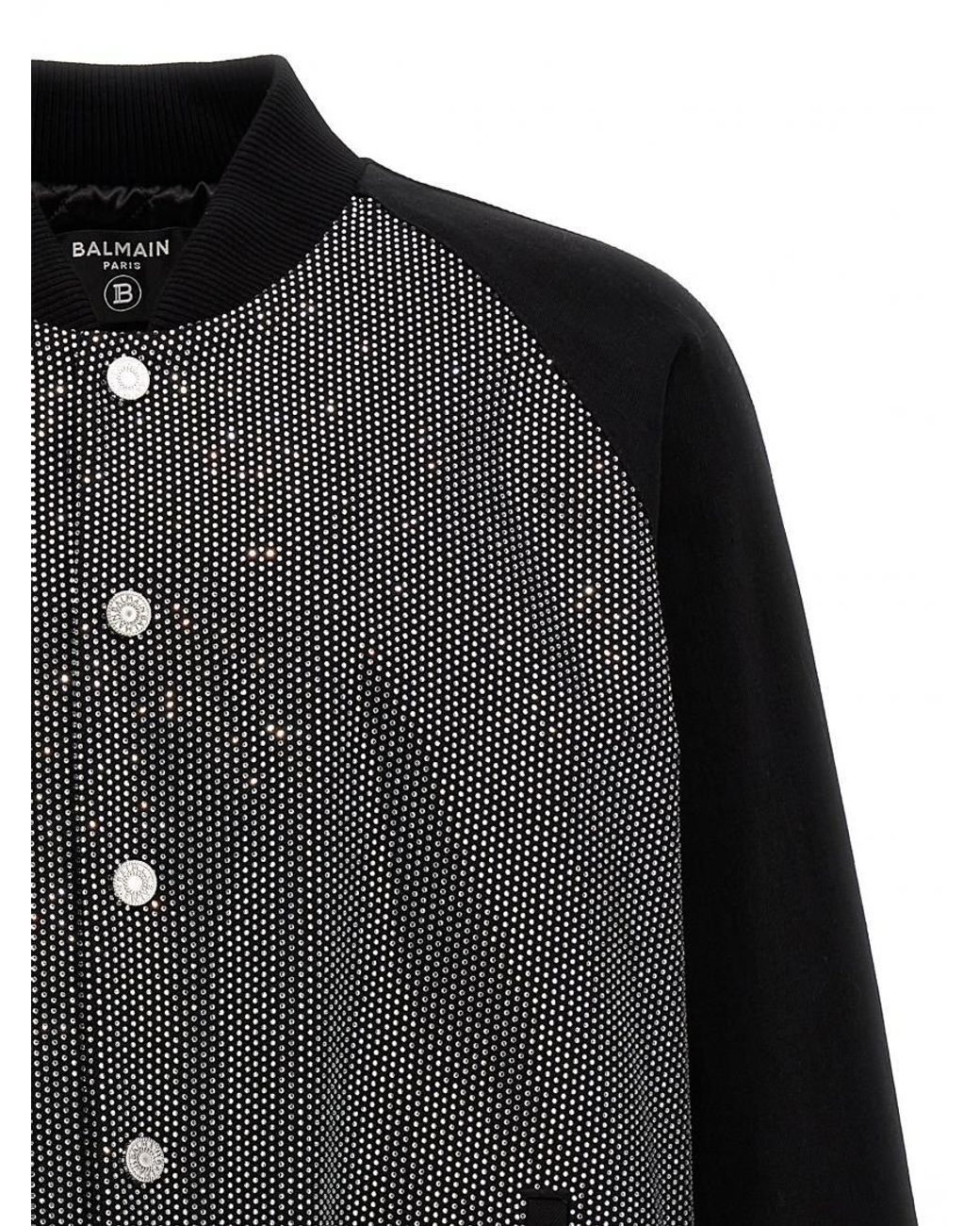 Balmain Black Rhinestone Bomber Jacket for men