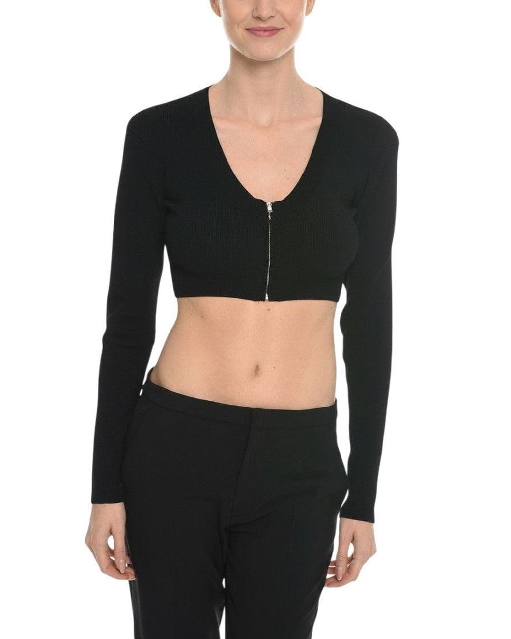 Herskind Black Solid V Neck Crop Cardigan