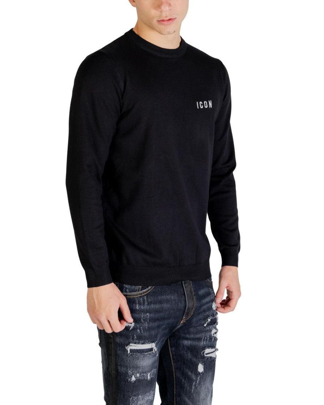 ICON DENIM Black Crew Neck Sweatshirt for men