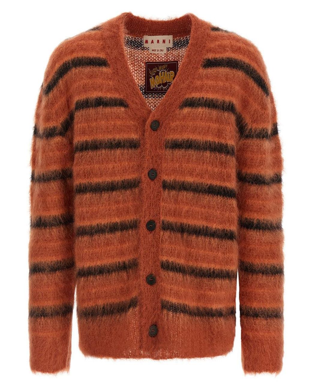Marni Brown Brushed Striped Cardigan for men