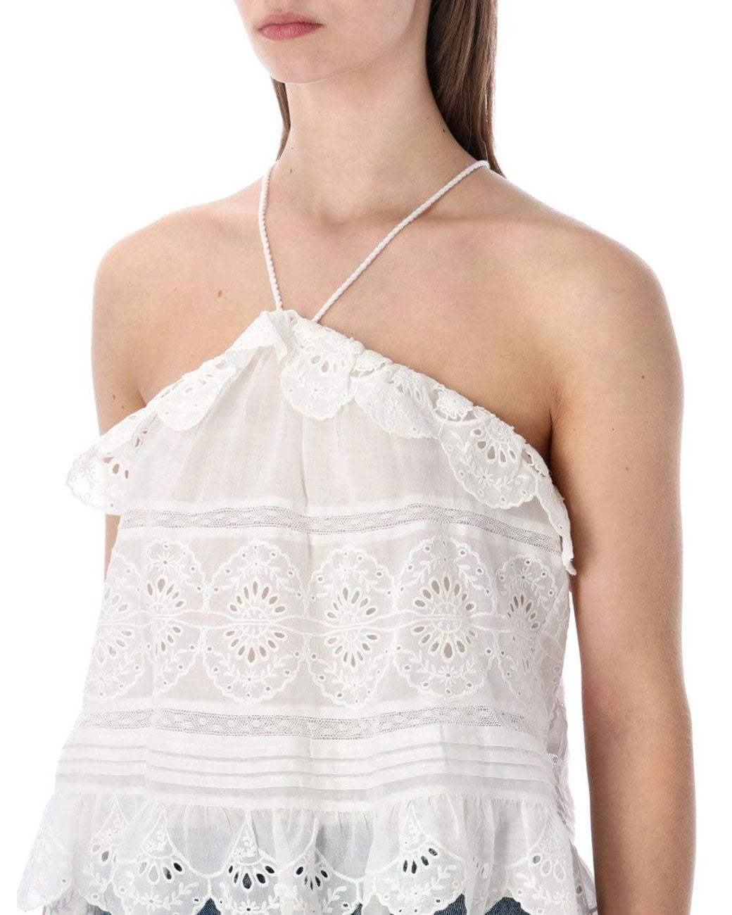 Isabel Marant Blue Embroidered Halter Neck Top