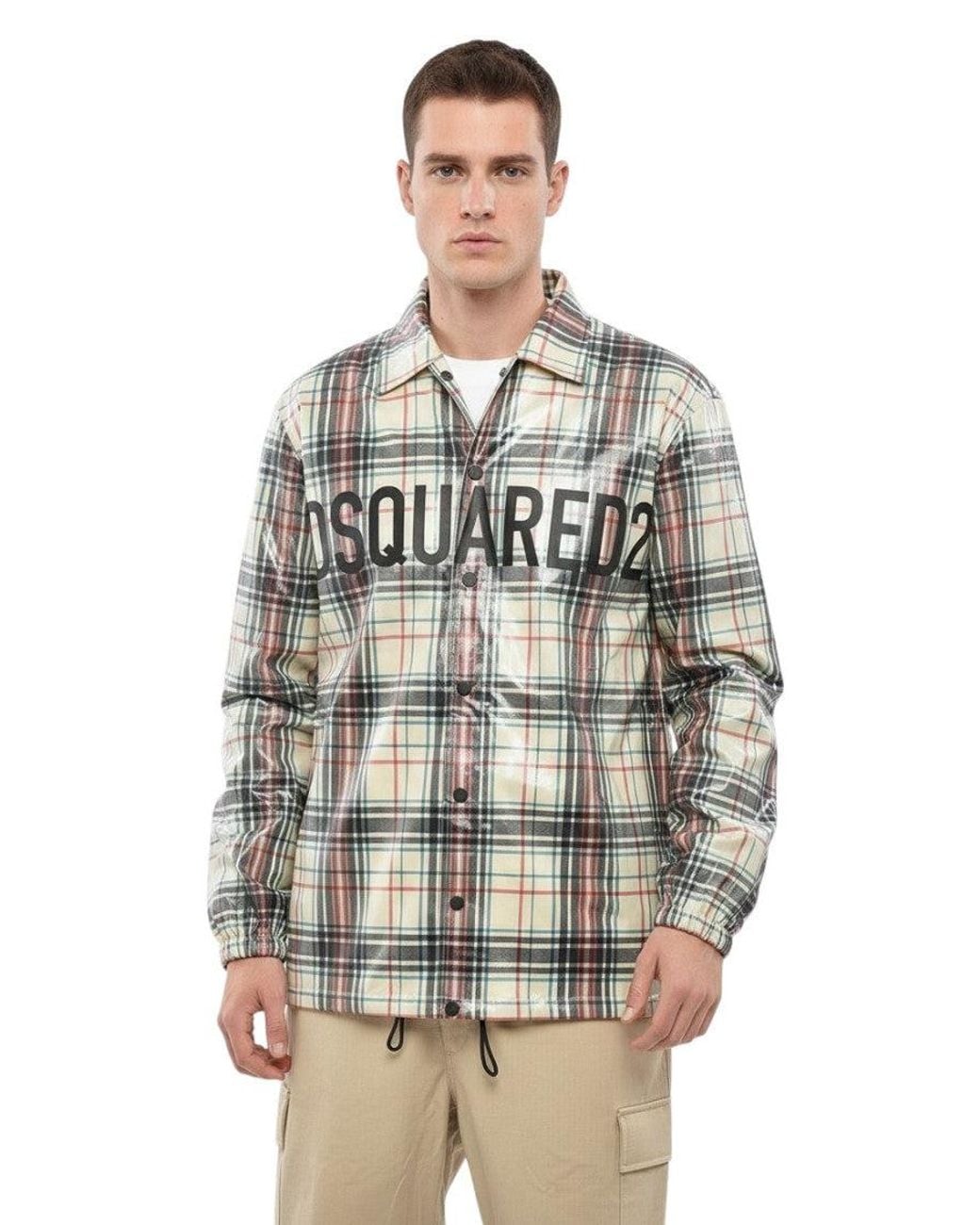 DSquared² Gray Logo Check Overshirt for men