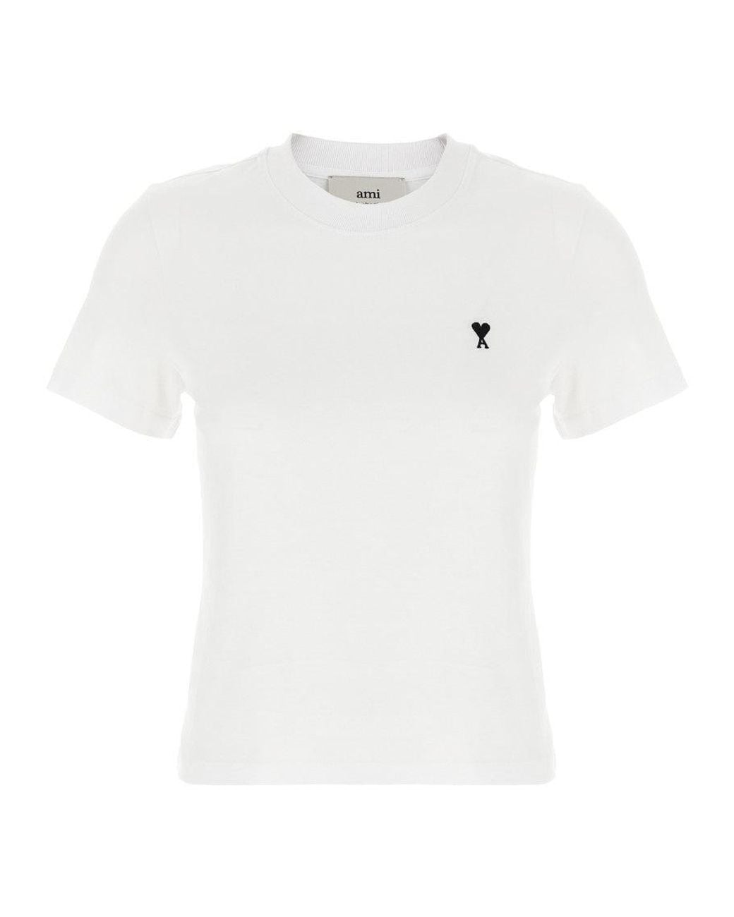 AMI White Embroidered Logo T-Shirt