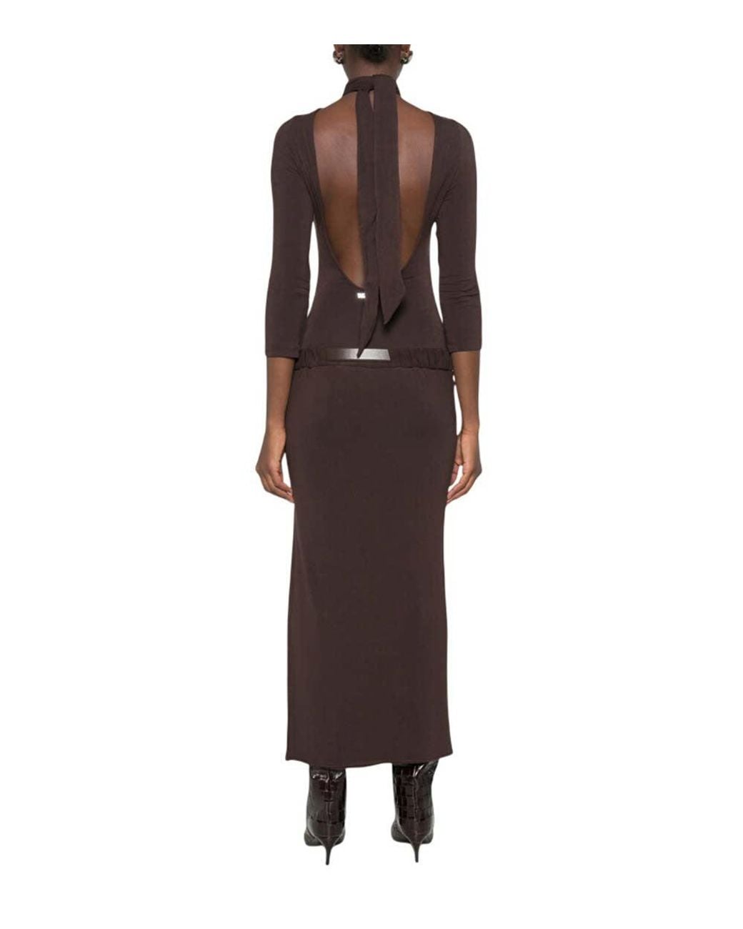 The Attico Brown Mock Collar Midi Dress