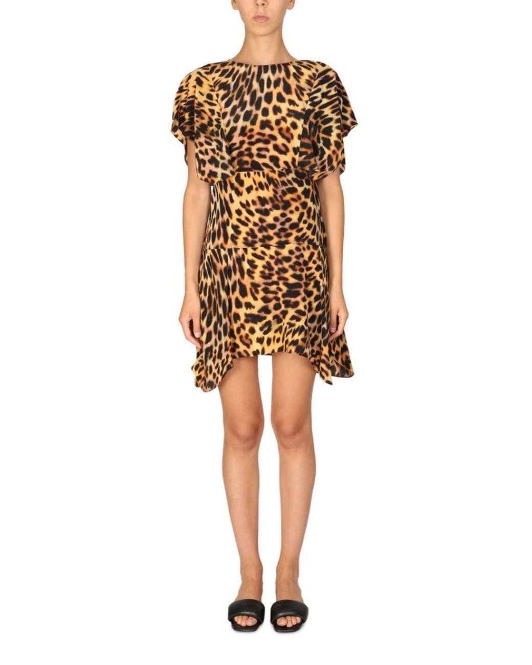 Stella McCartney Natural Animal Print Round Neck Mini Dress