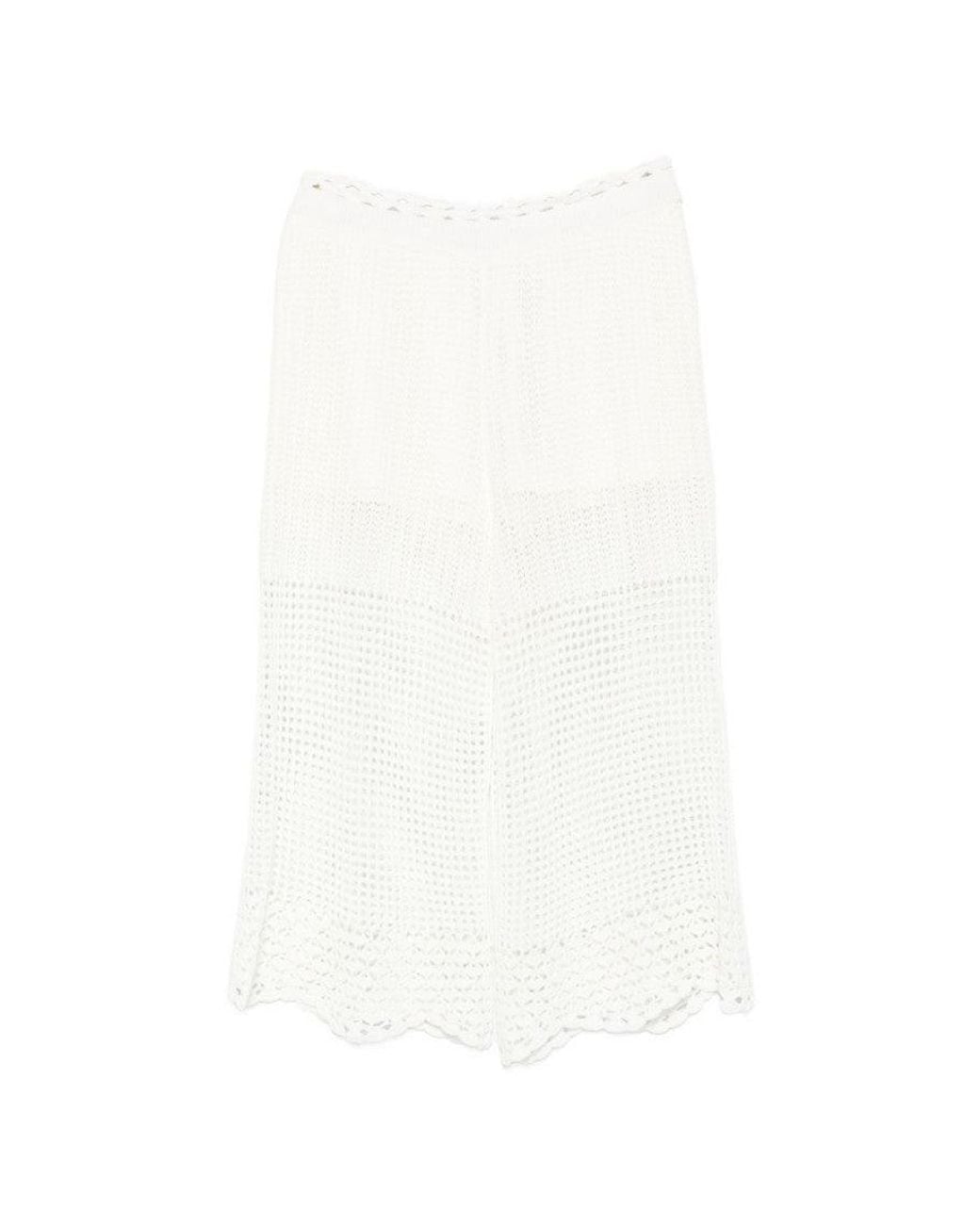 IRO White Crochet Knit Scalloped Hem Pant