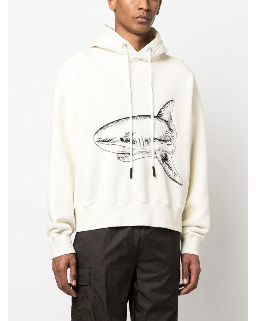 Palm Angels Natural Off Split Shark Cotton Hoodie for men