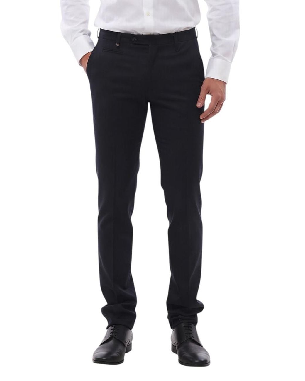 Corneliani Blue Dark Flat Front Pants for men