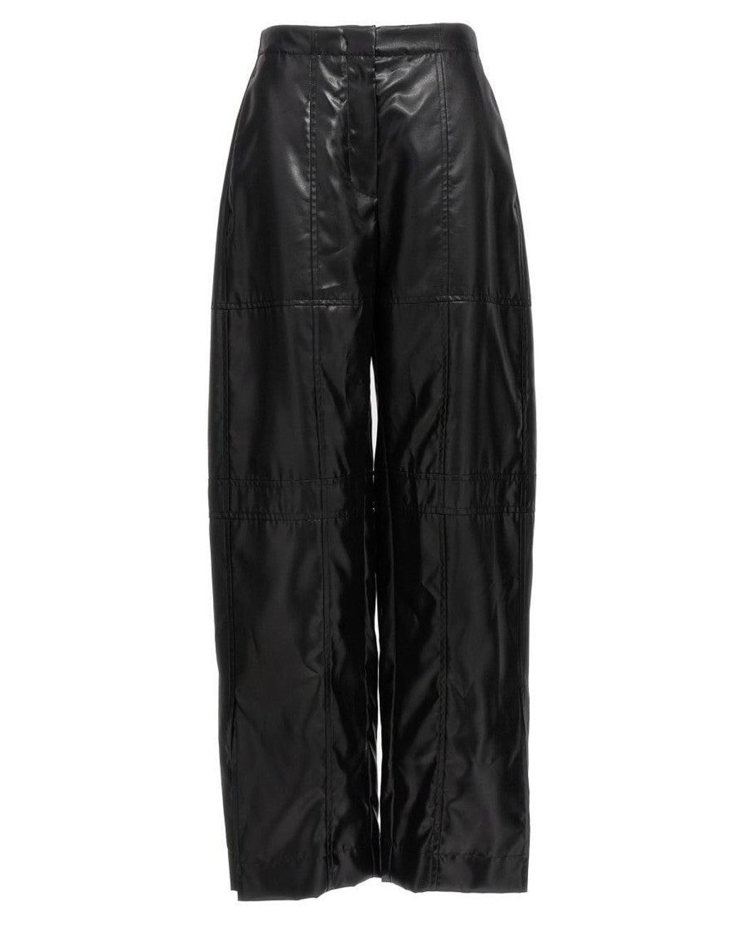 Jil Sander Black High-Waisted Cupro Pants With Coated Finish