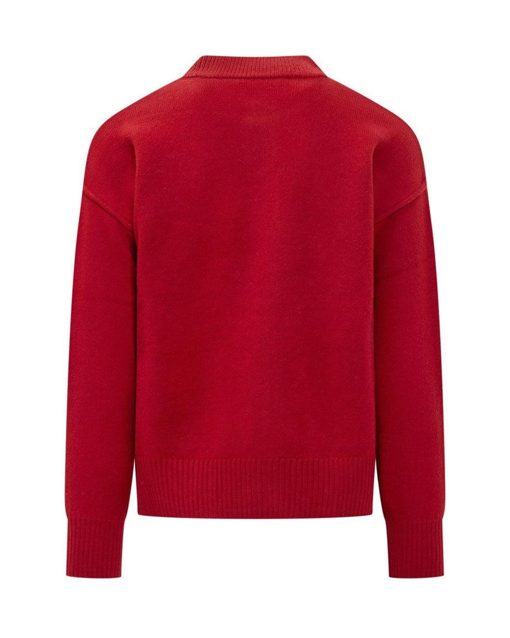 AMI Red Logo Crew Neck Cardigan for men