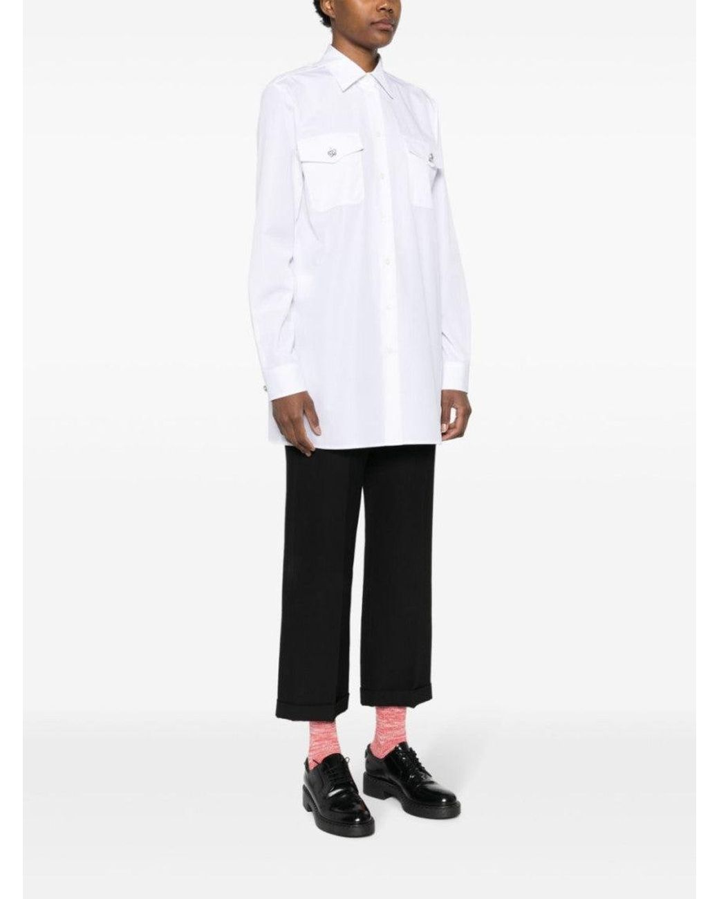 Prada White Crystal-button Cotton Shirt