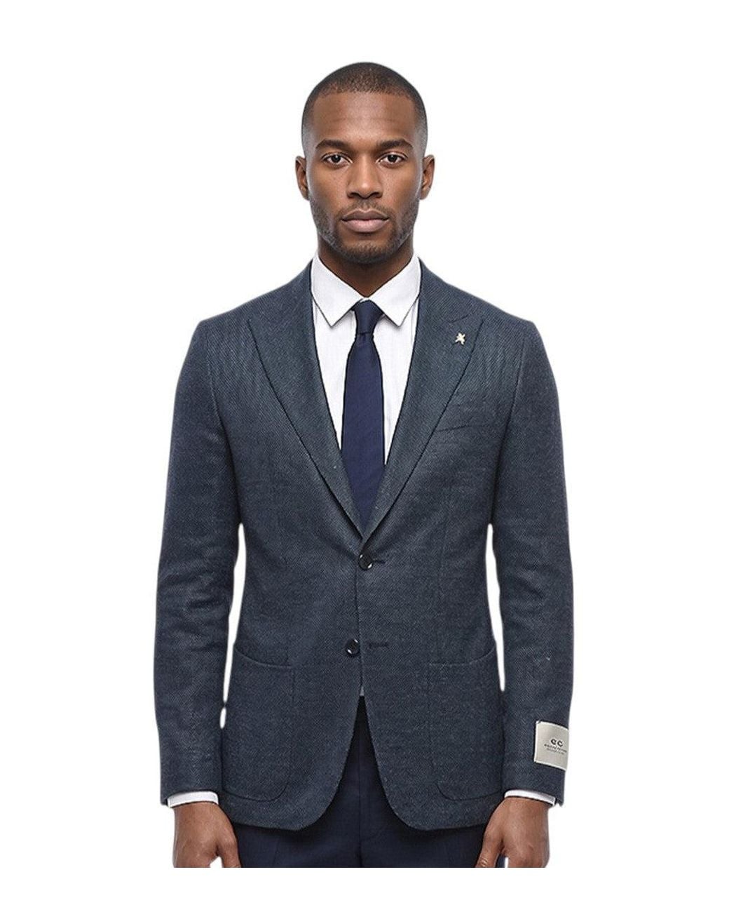 Corneliani Blue Peaked Lapel Blazer for men