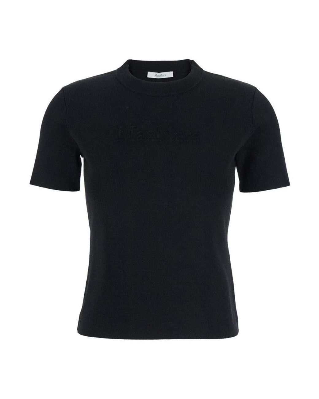 Max Mara Black Crewneck T-Shirt With Embroidered Logo Viscose T-Shirts & Jerseys