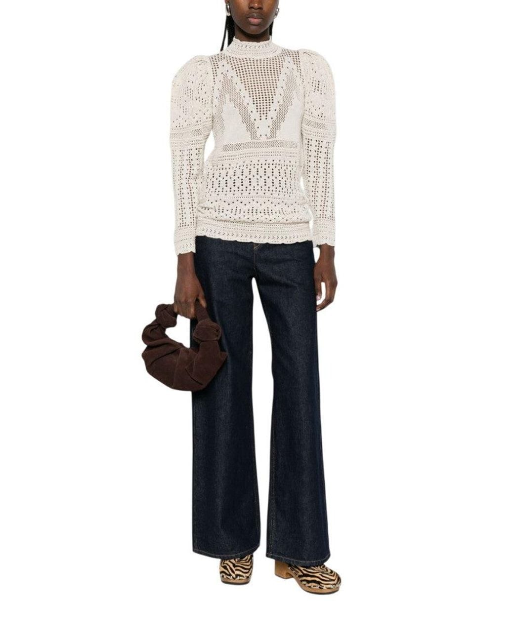 Isabel Marant White Crochet Mock Collar Top
