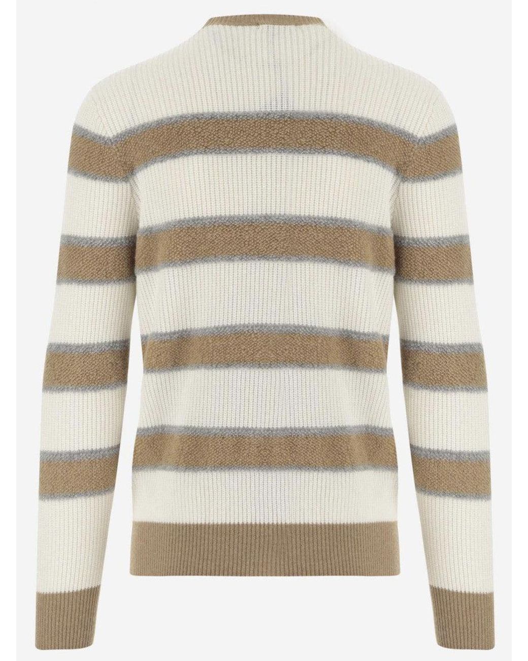 Malo Natural Multi Color Crewneck Striped Sweater for men