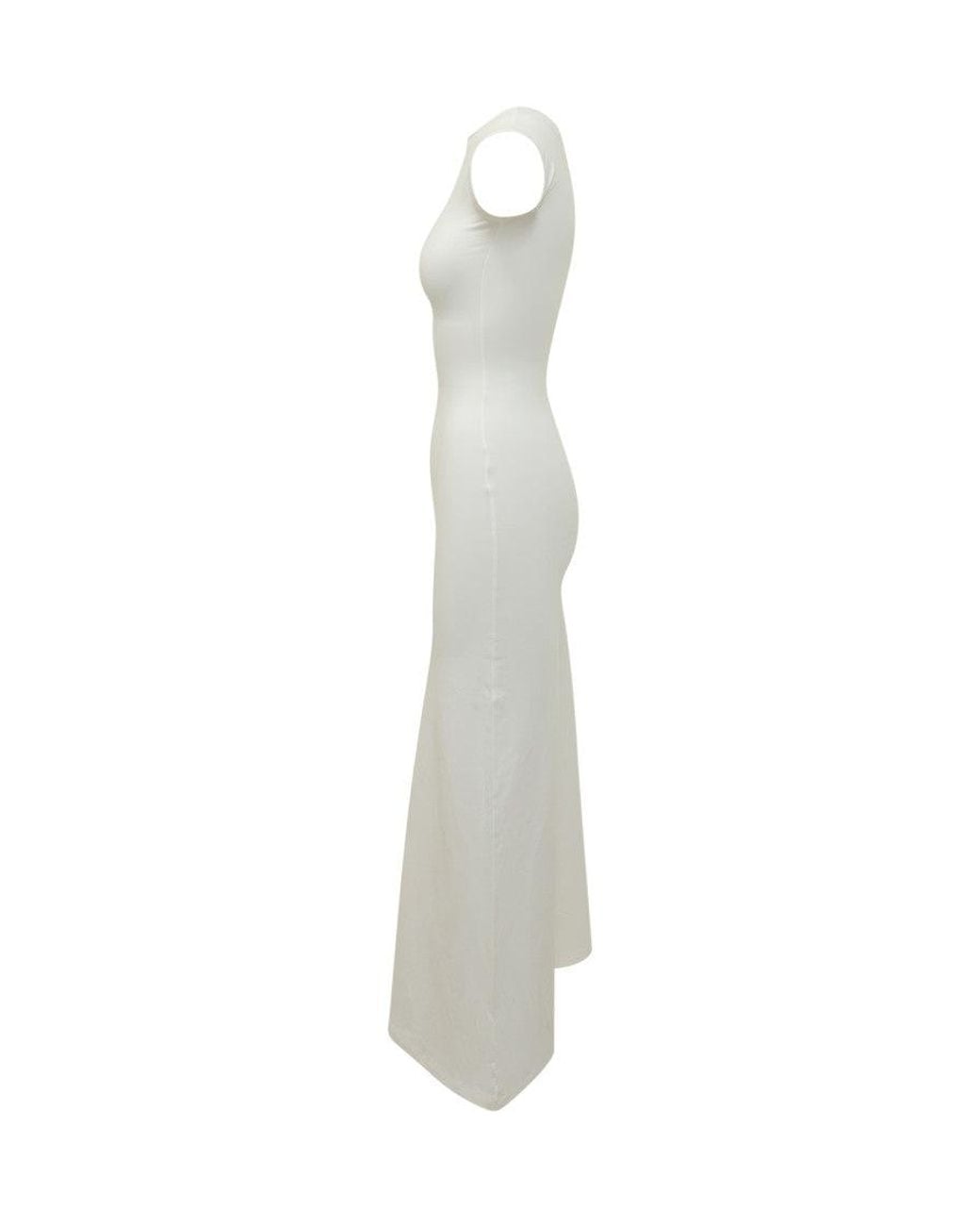 MARINE SERRE White Solid Round Neck Maxi Dress