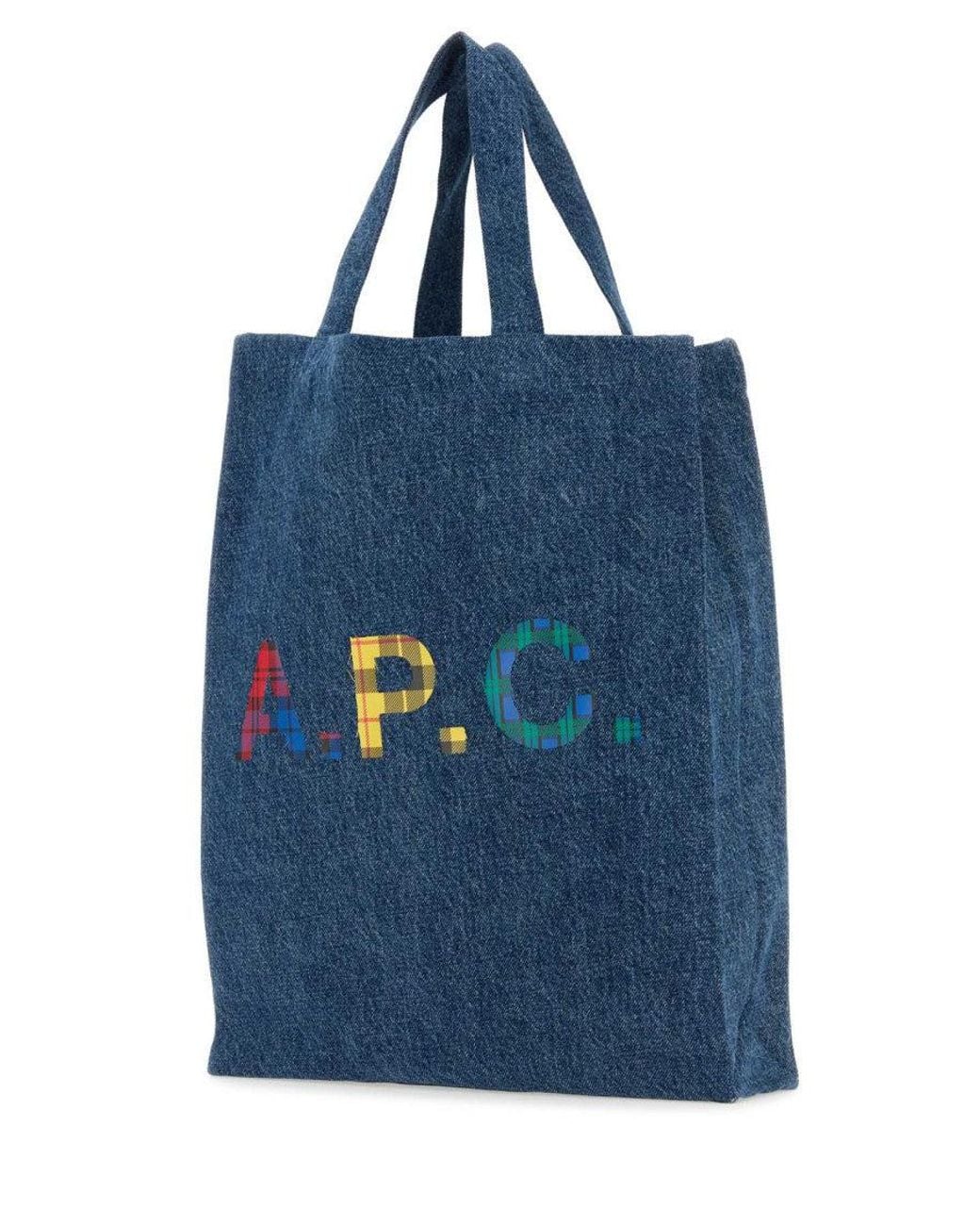 A.P.C. Blue Denim Logo-Print Denim Tote Bag