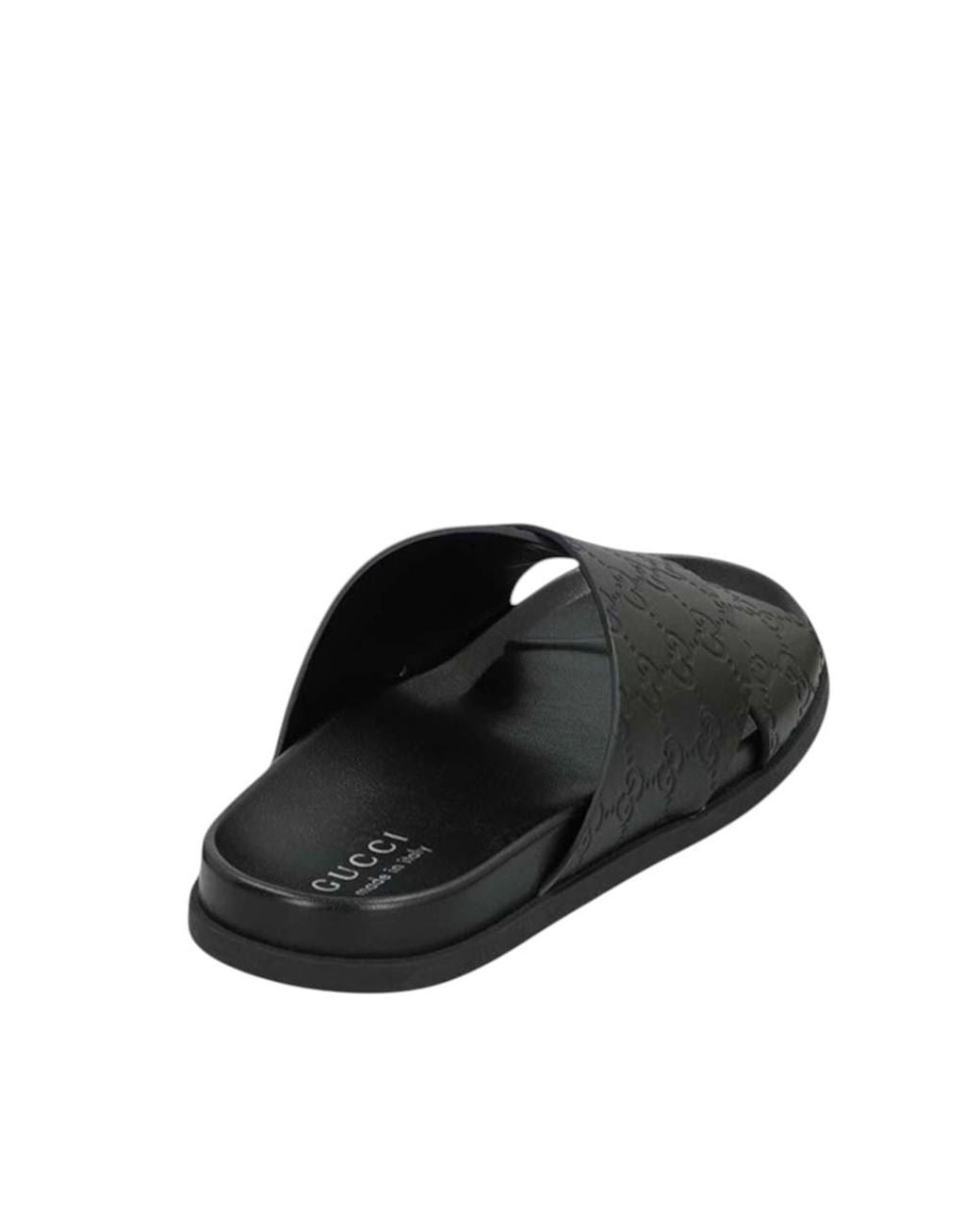 Gucci Black Logo Leather Slides for men