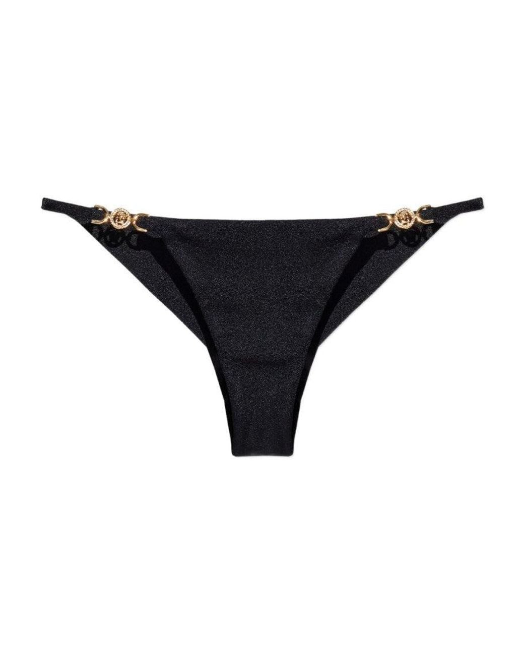 Versace Black Embellished Bikini Bottom Swimwear