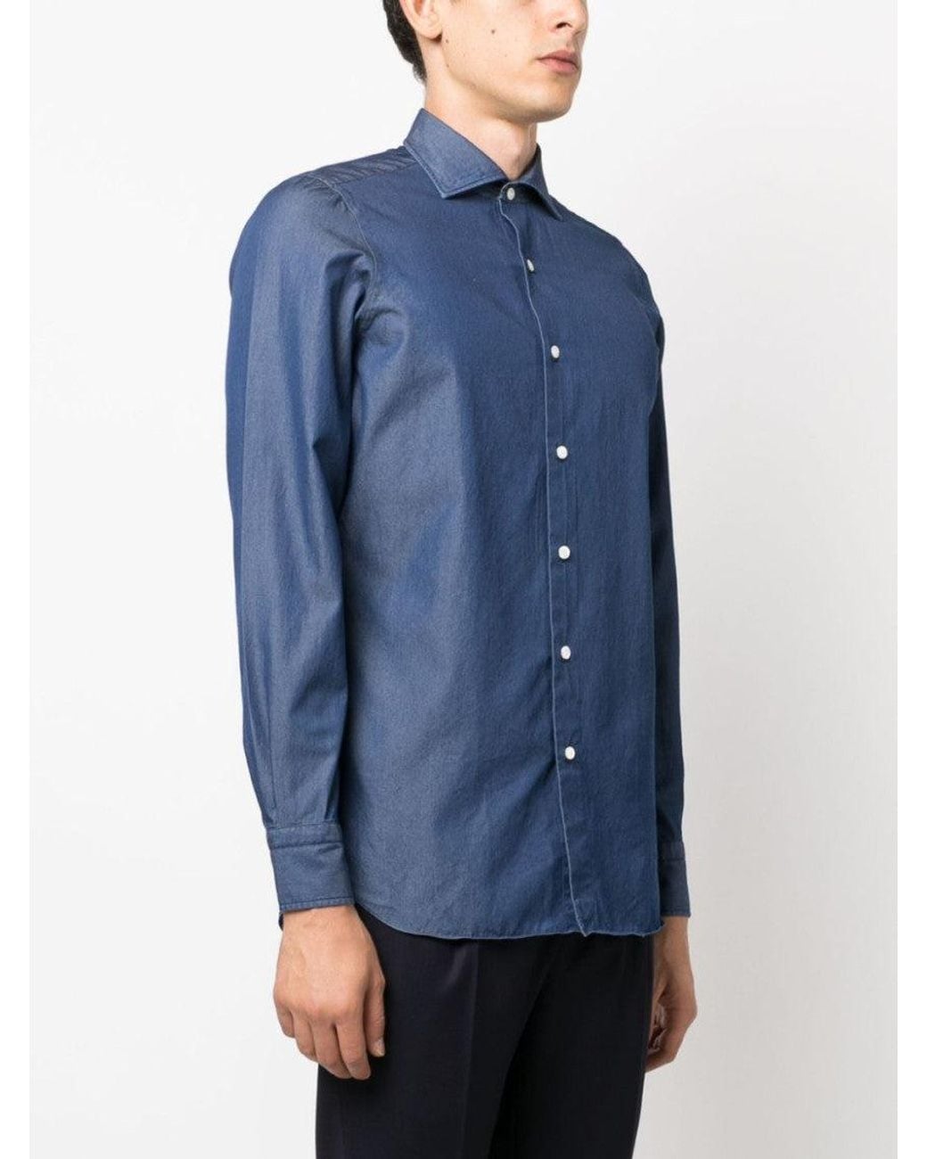 Finamore 1925 Blue Regular Fit Denim Shirt for men