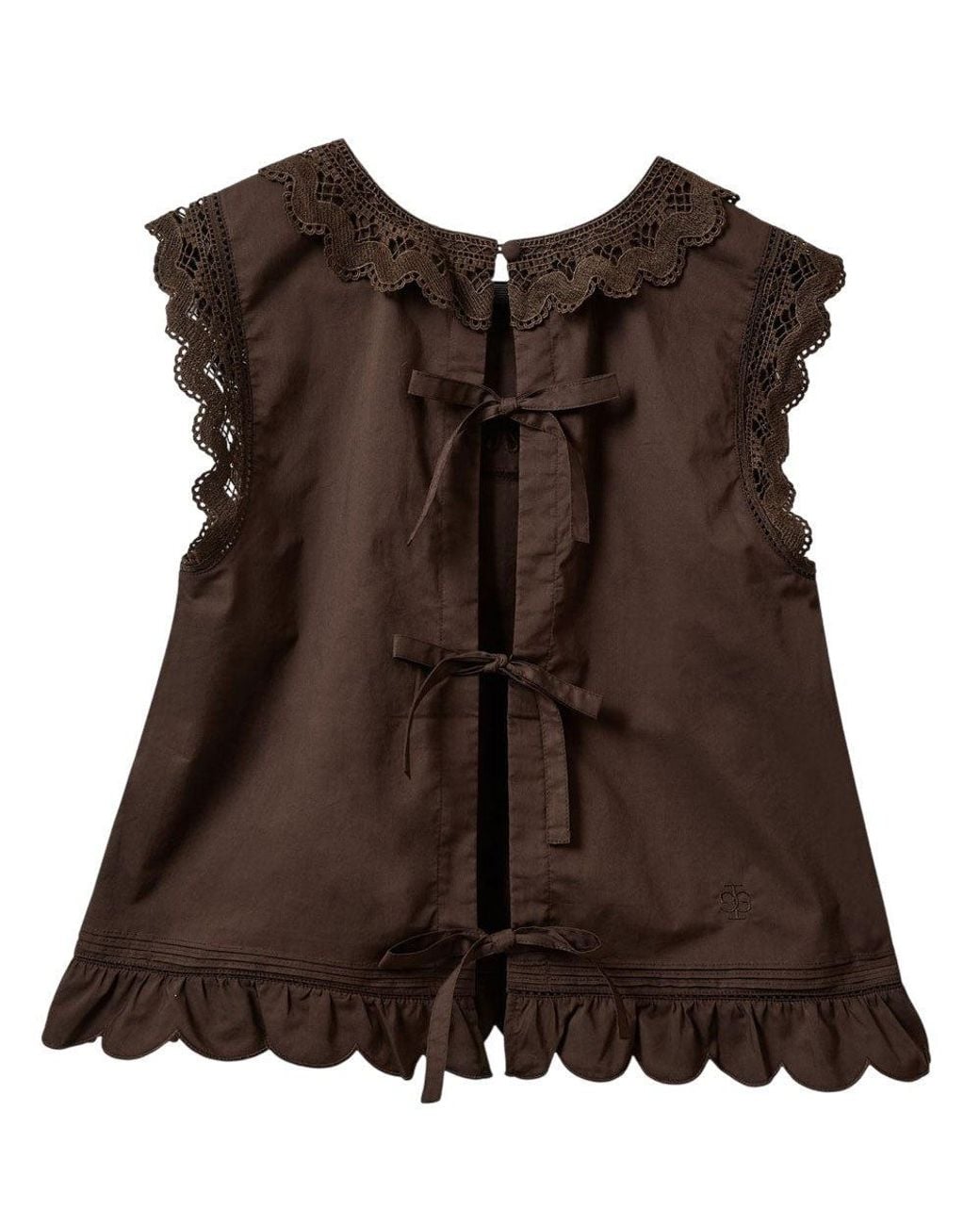 THE GARMENT Brown Embroidered Round Neck Top