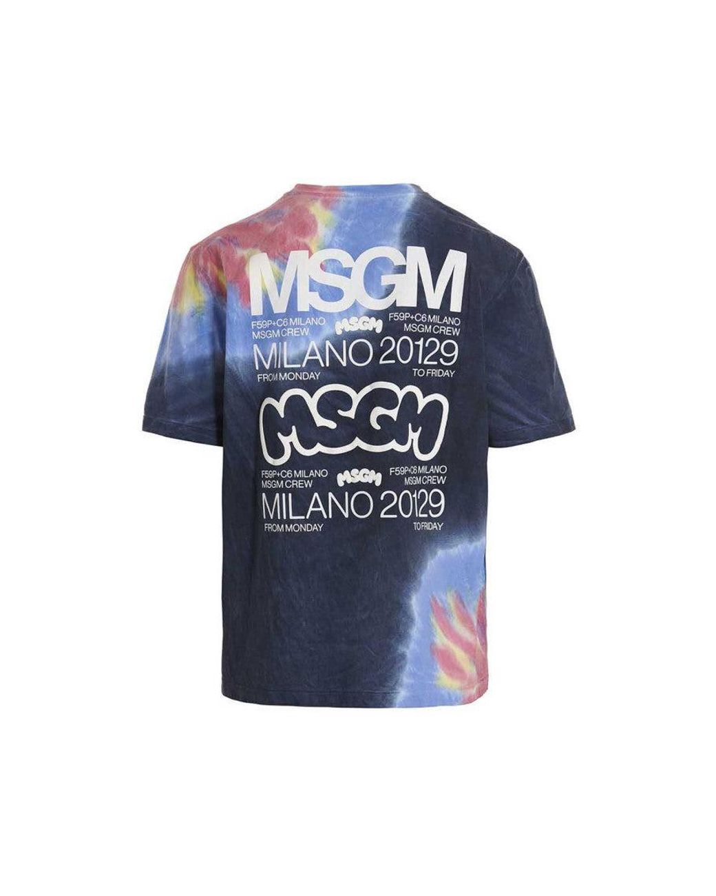 MSGM Blue Graphic Crew Neck T-Shirt for men