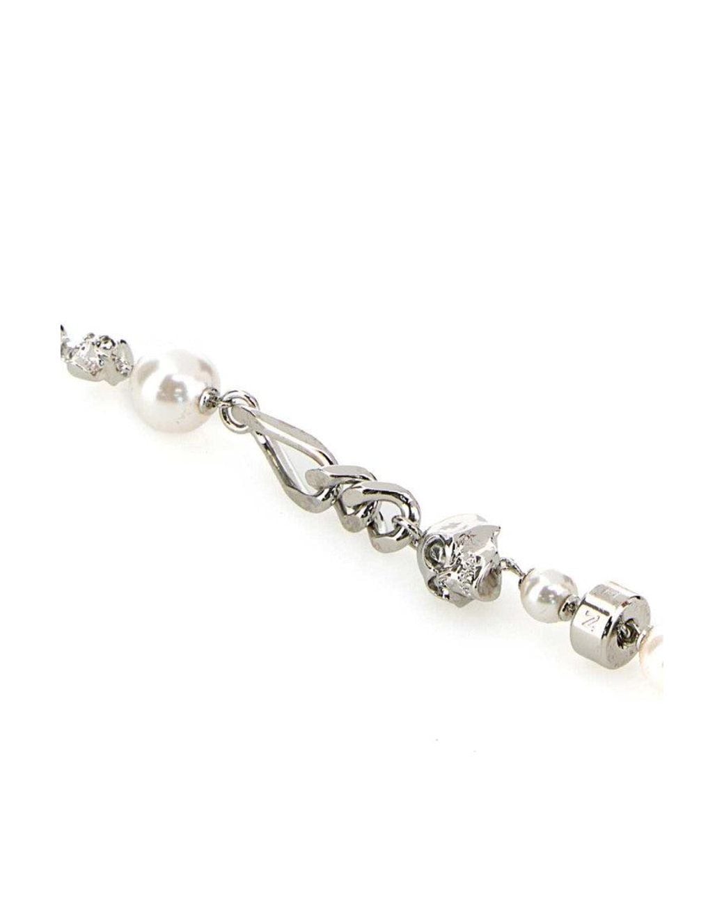 McQueen Metallic Skull And Pearl Bracelet for men