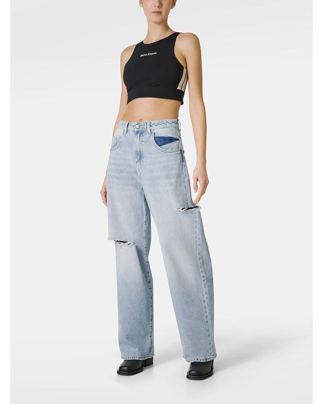ICON DENIM Blue Denim Wide Leg Ripped Jeans