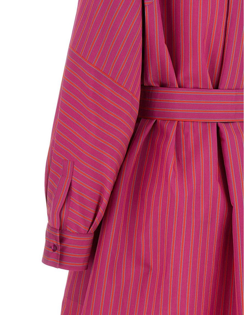 Max Mara Pink Stripes Belted Maxi Dress