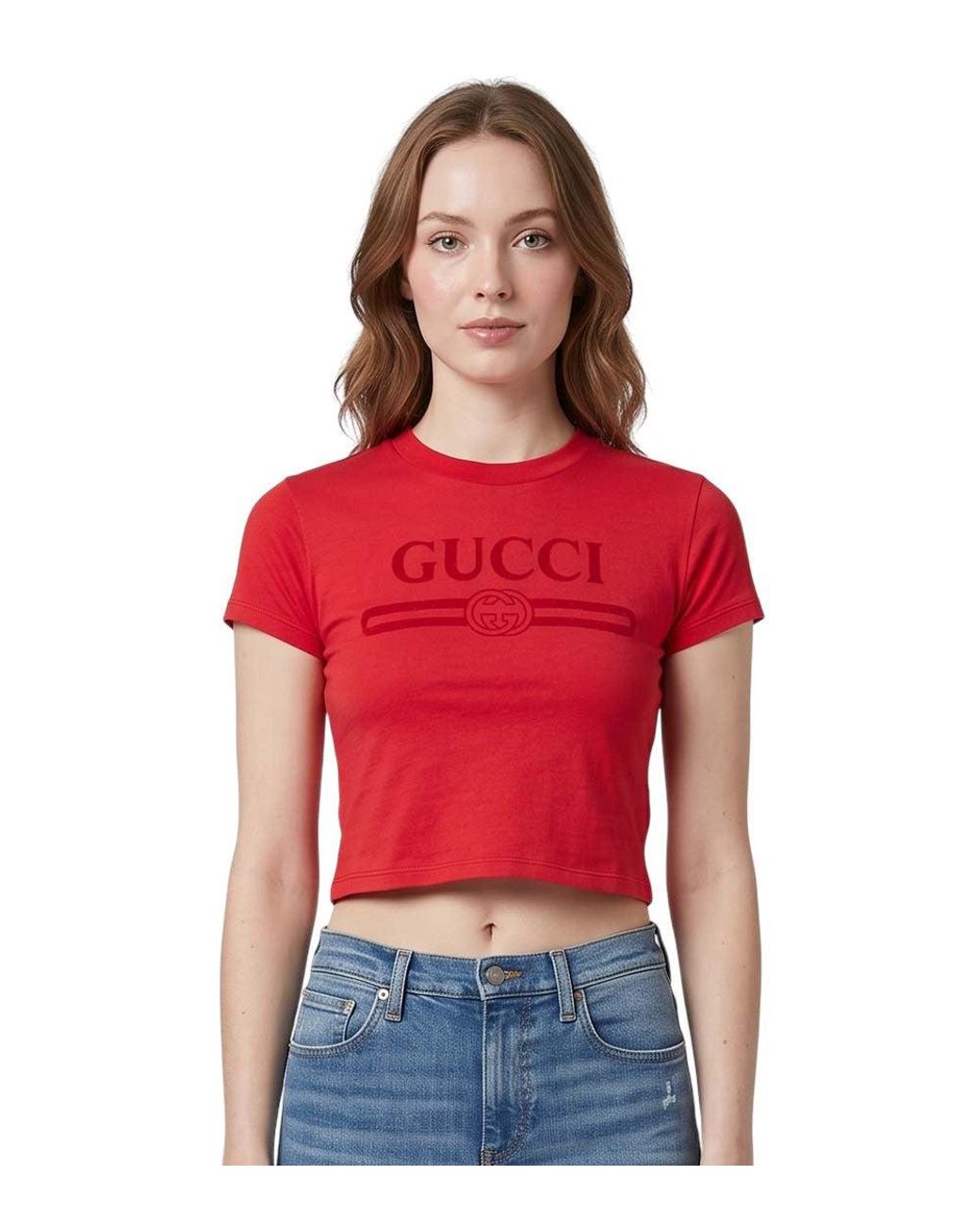 Gucci Red Logo Crew Neck T-Shirt