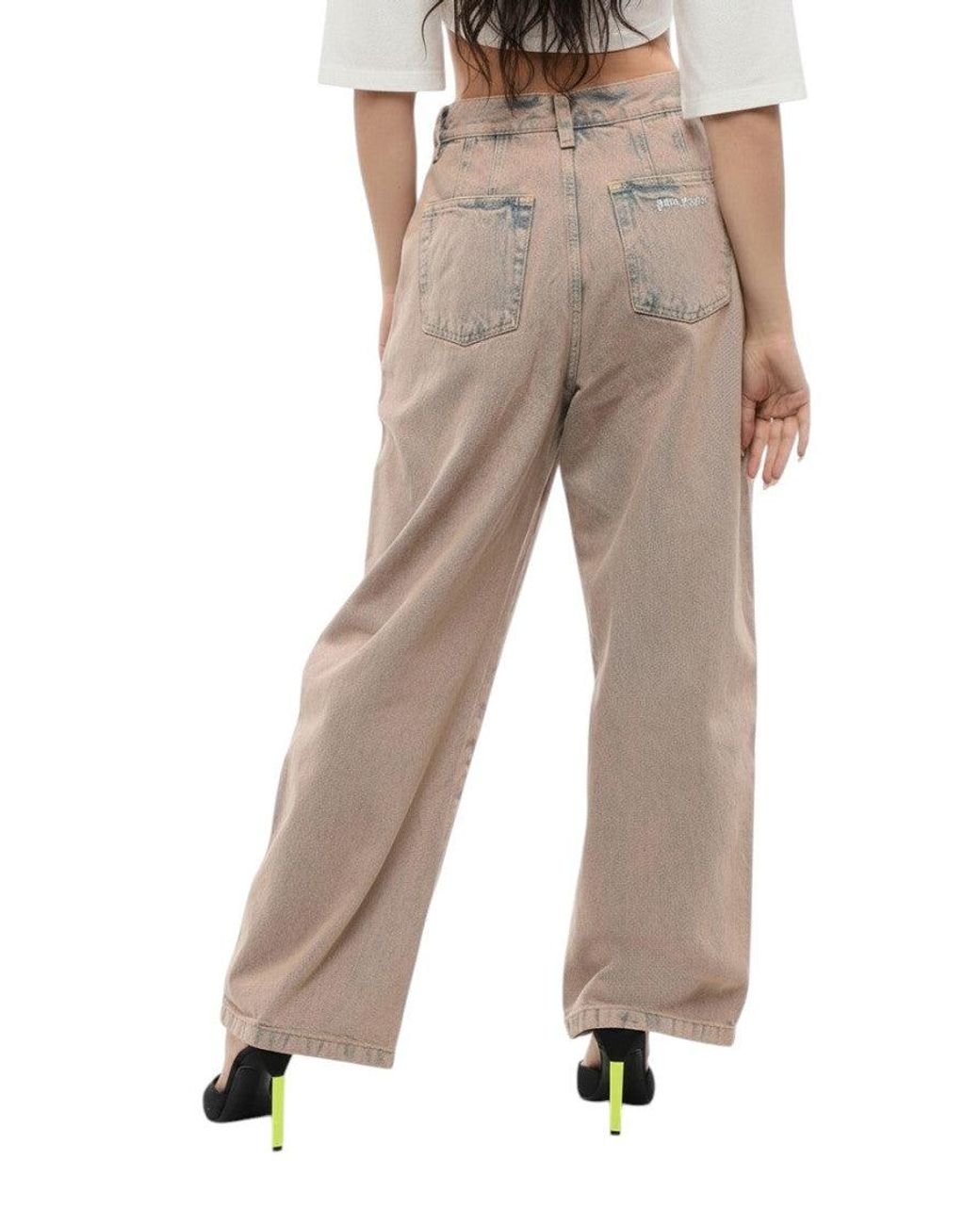 Palm Angels Natural Wide High Rise Jeans