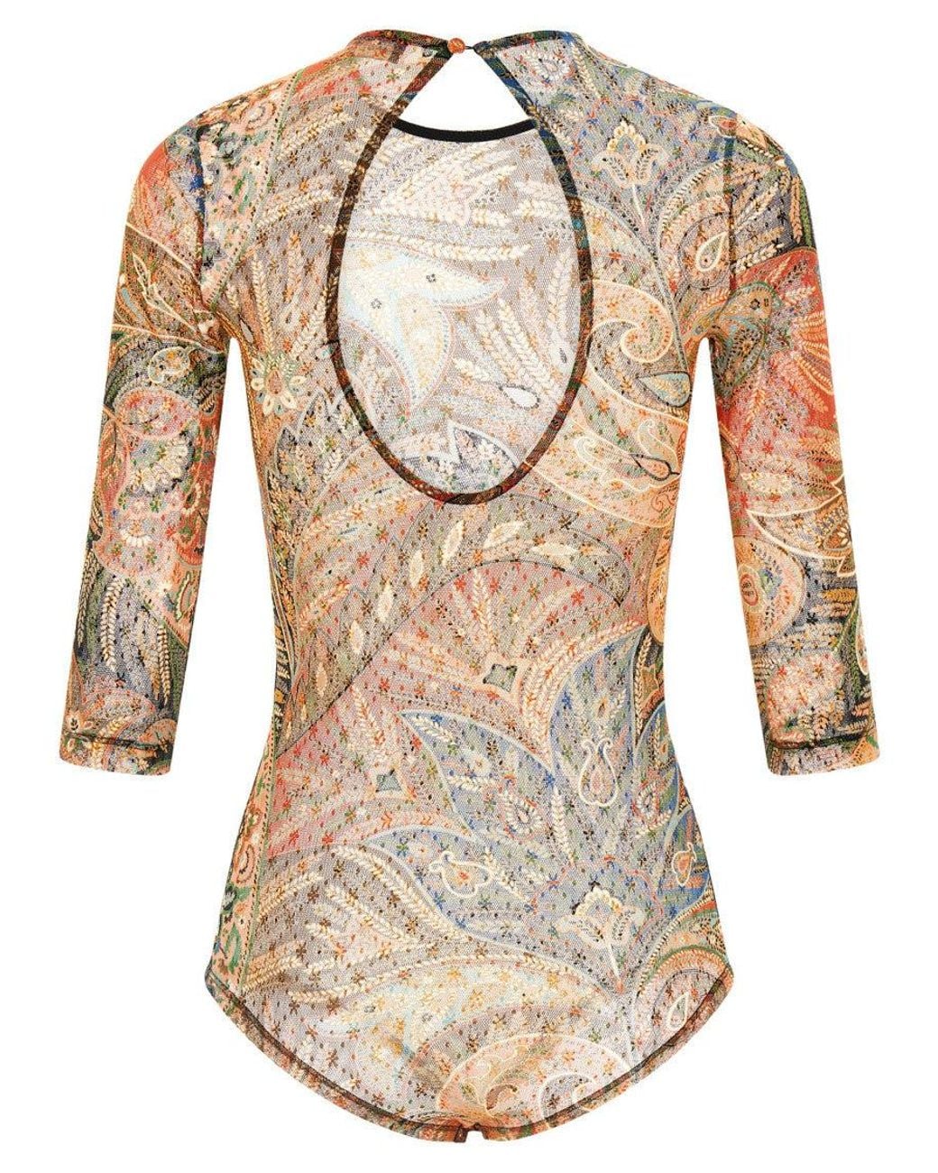 Etro Natural Paisley Foliage Tulle Bodysuit