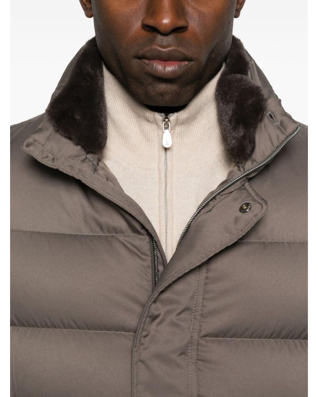 Herno Brown Padded Quilted Jacket With High Collar for men