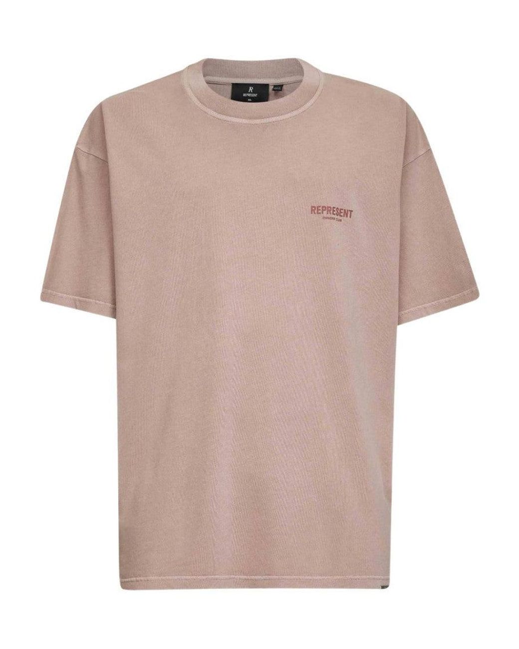 Represent Pink Crewneck Logo Print T-Shirt for men